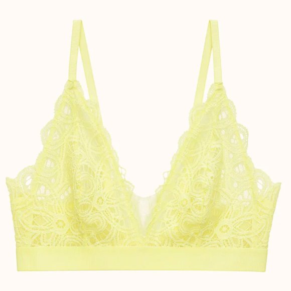 NWT Thirdlove Yellow Lace Bralette 1X Plunge Sexy Floral Mesh See Throug… - Picture 3 of 5
